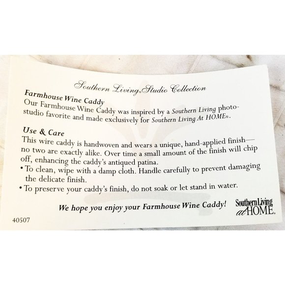 Southern Living Home Farmhouse Metal Wire Wine Caddy Holder Rustic Utensil Candl - Picture 6 of 13